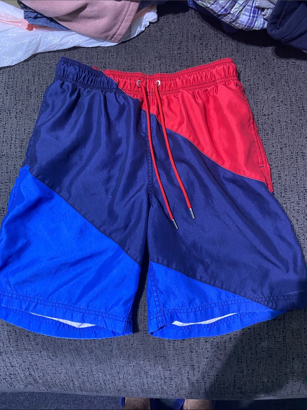 Lands' End Red and Blue Colorblock Swim Shorts